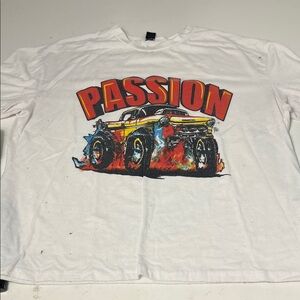 SHEIN Medium Short Sleeve Passion Monster Truck White Graphic T Shirt